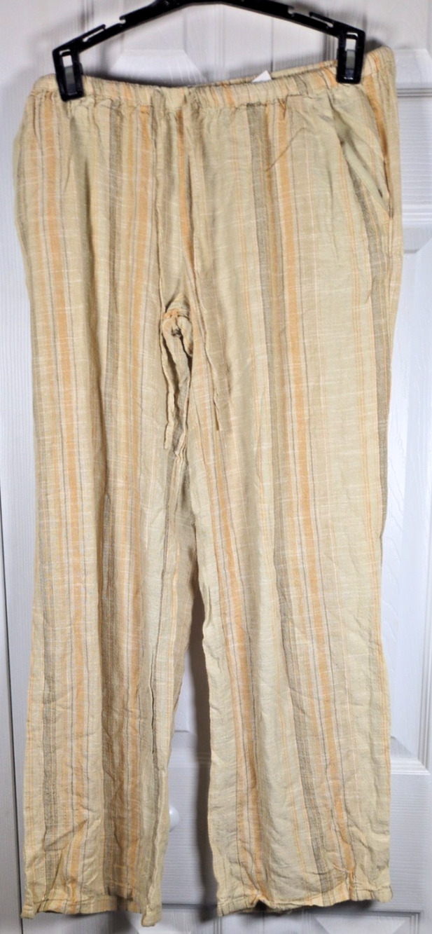 H&M Divided Striped Pants Womens XS Beige Wide Leg Viscose Linen Pull-On Lounge